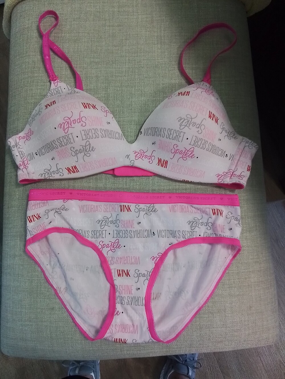 Victoria's Secret Pink Script Logo Light Pink Bra & Bikini Panty Set